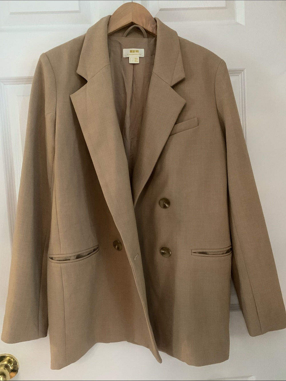 Maeve Camel Double-Breasted Blazer